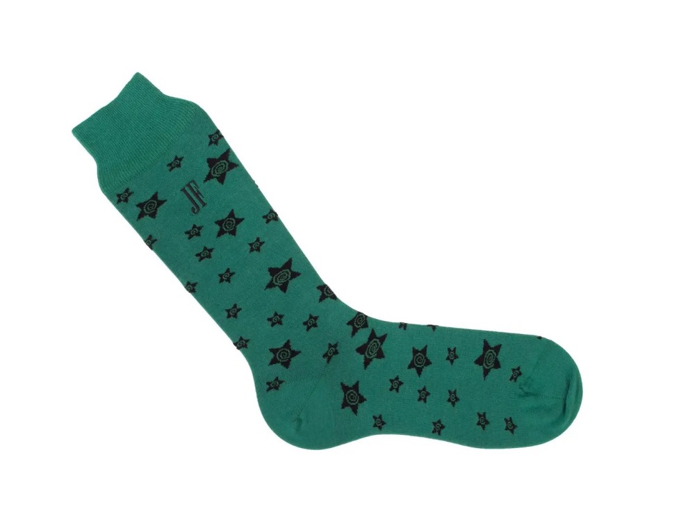 John Fluevog Potato Vog Socks - Green/Black | Star swirl sock