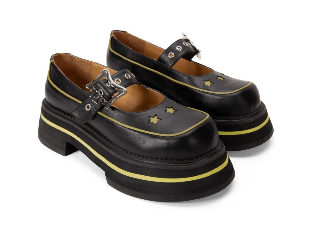John Fluevog FV3 - Black/Green | Vintage-Style Mary Janes