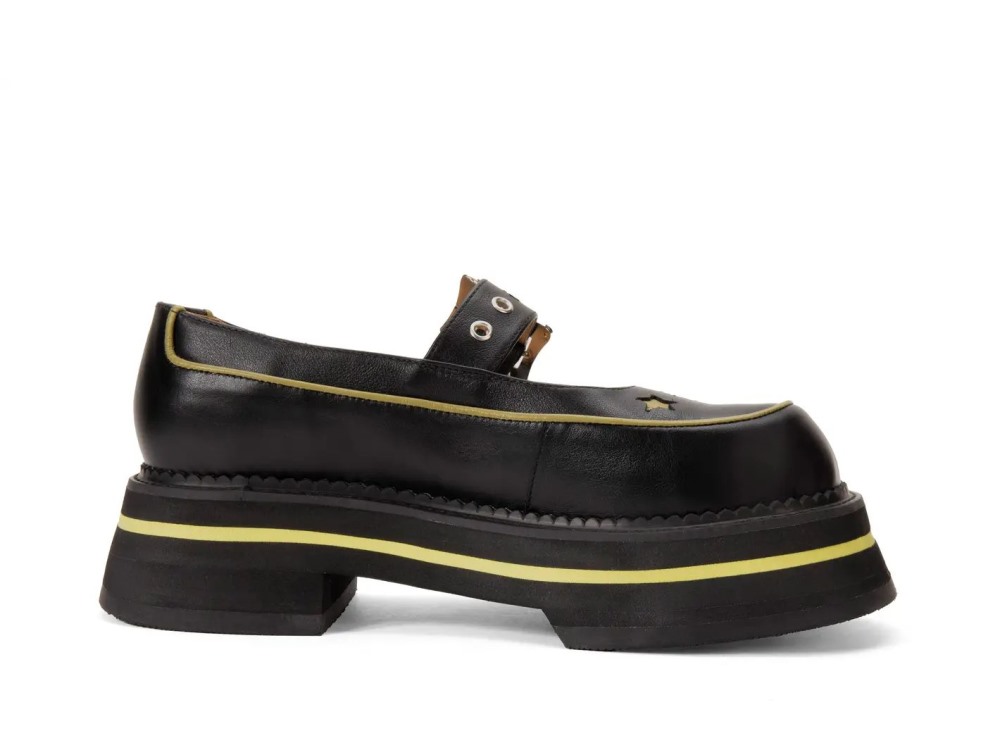 John Fluevog FV3 - Black/Green | Vintage-Style Mary Janes