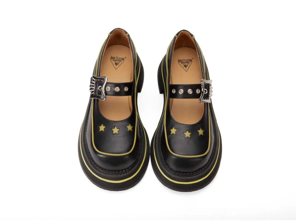 John Fluevog FV3 - Black/Green | Vintage-Style Mary Janes