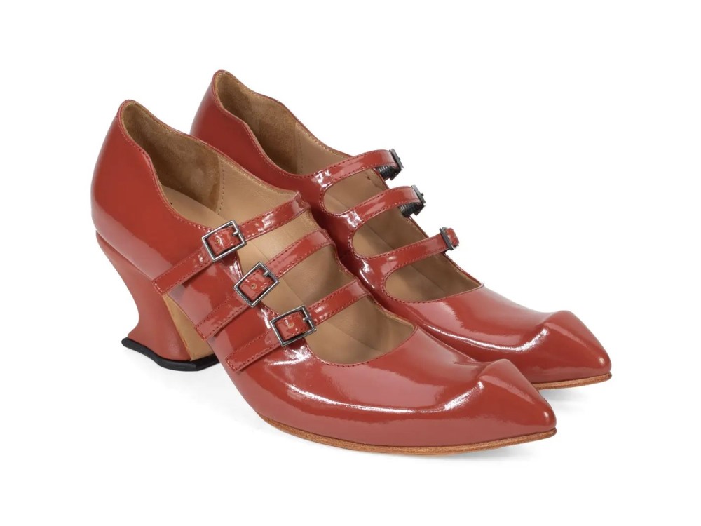 John Fluevog Bach - Reddish Brown | Triple-Strap Mary Jane Heels