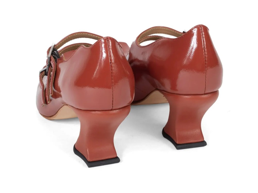 John Fluevog Bach - Reddish Brown | Triple-Strap Mary Jane Heels