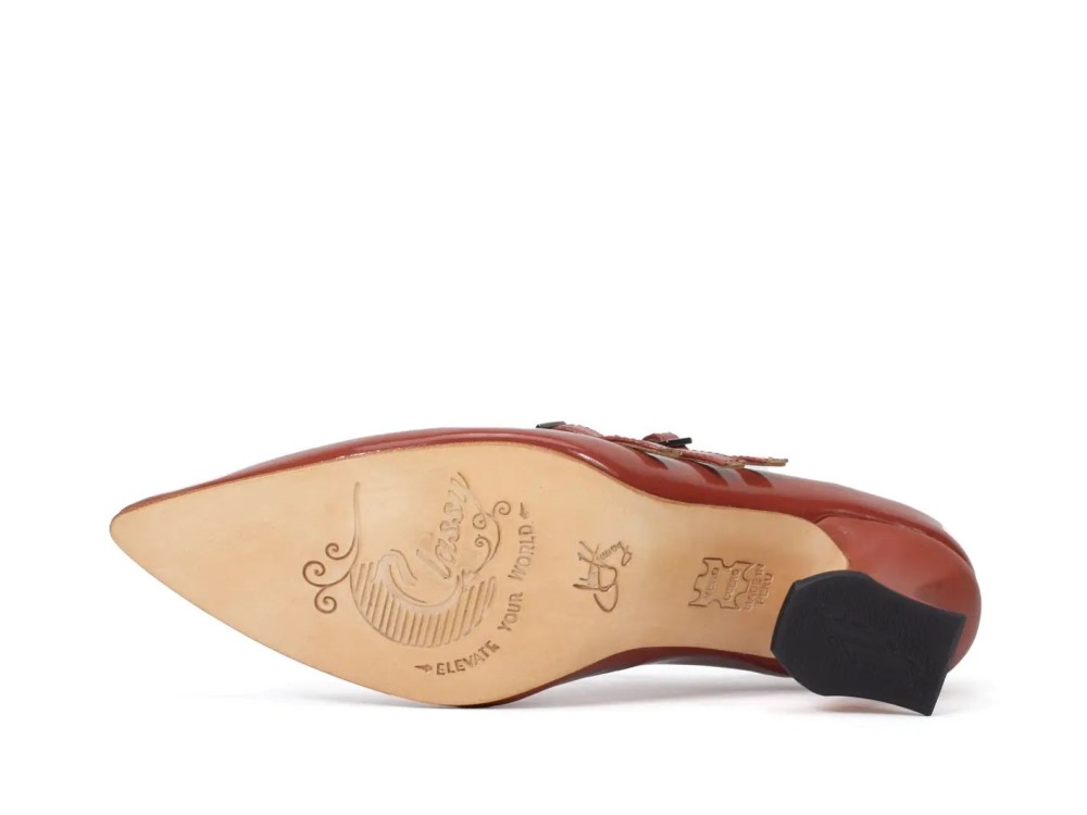 John Fluevog Bach - Reddish Brown | Triple-Strap Mary Jane Heels