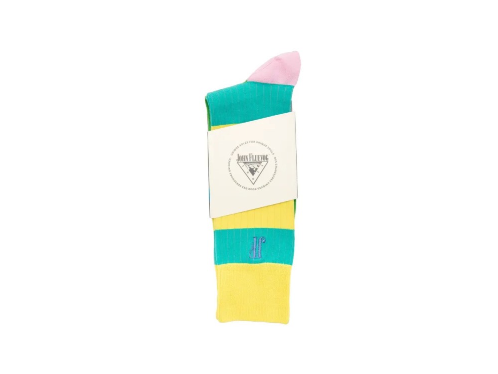 John Fluevog Brisbane Vog Socks - Green/Yellow Multi | Colourful Striped Socks