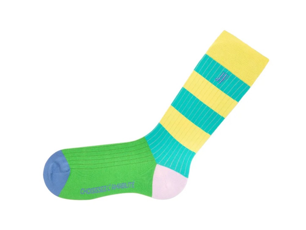 John Fluevog Brisbane Vog Socks - Green/Yellow Multi | Colourful Striped Socks