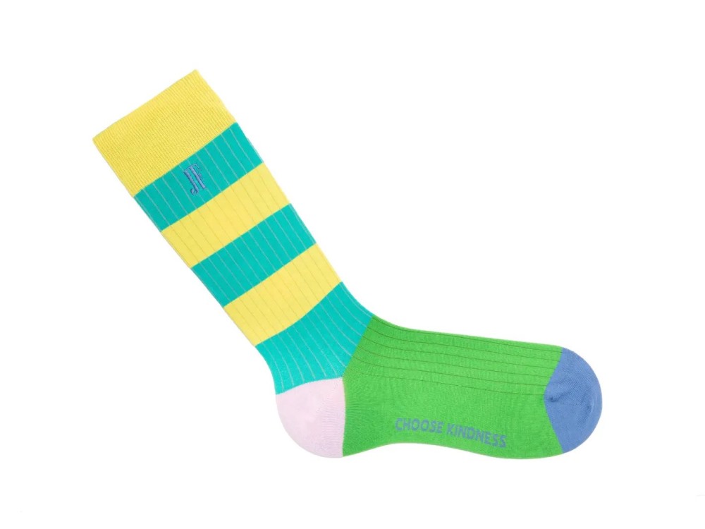 John Fluevog Brisbane Vog Socks - Green/Yellow Multi | Colourful Striped Socks