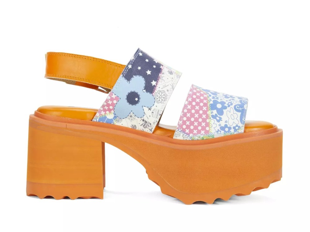 John Fluevog Razzle - Patchwork/Orange | Platform Sandals