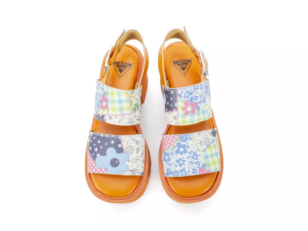 John Fluevog Razzle - Patchwork/Orange | Platform Sandals