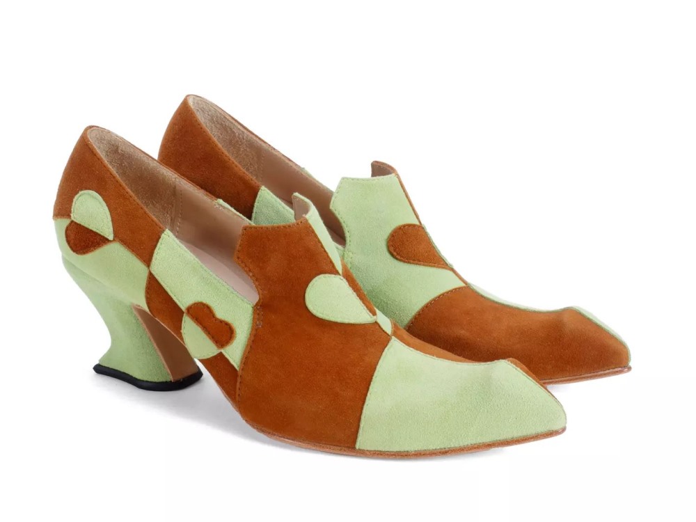 John Fluevog Kaija - Caramel/Light Green | Loafer Heels with Hearts