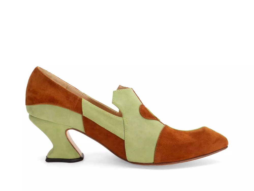 John Fluevog Kaija - Caramel/Light Green | Loafer Heels with Hearts