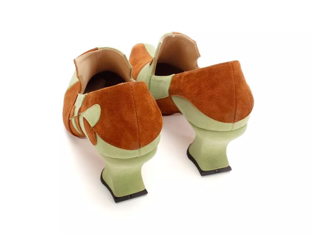 John Fluevog Kaija - Caramel/Light Green | Loafer Heels with Hearts