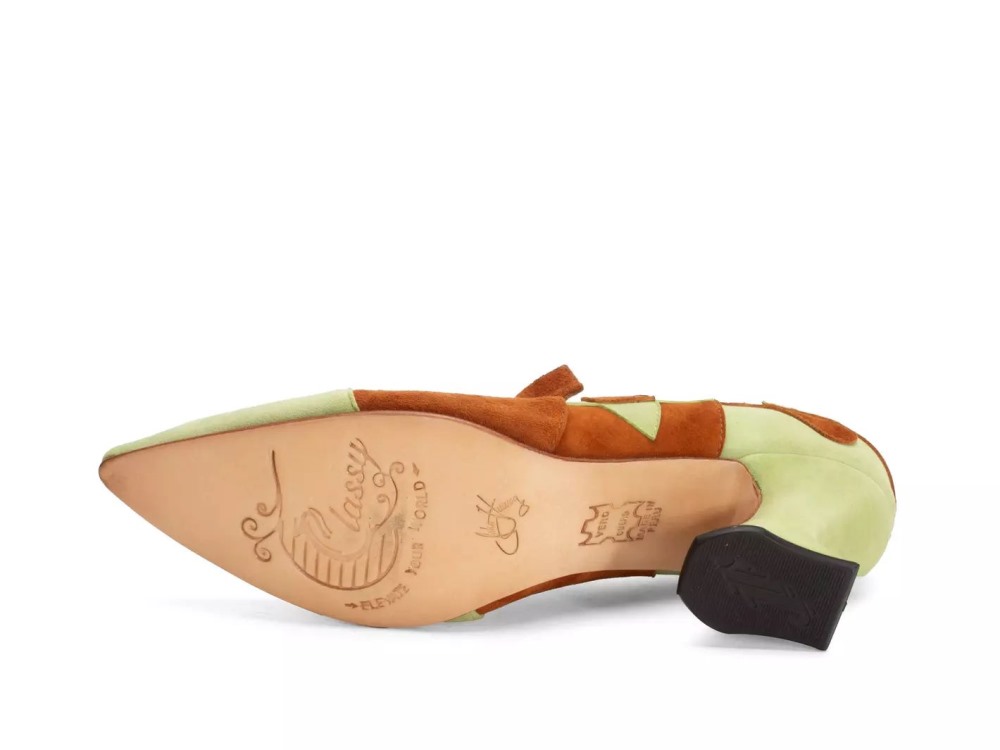 John Fluevog Kaija - Caramel/Light Green | Loafer Heels with Hearts