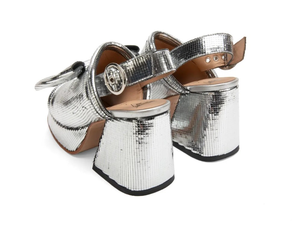 John Fluevog Rachel Burke - Silver Disco Ball | Slingback Platform Sandals