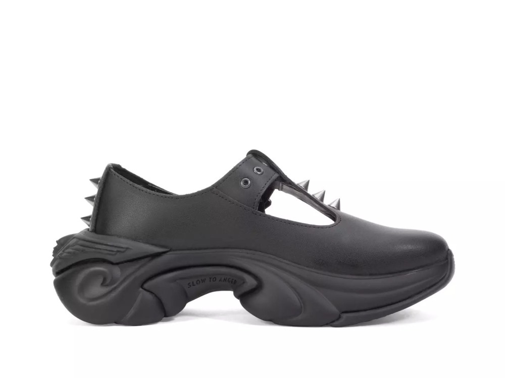John Fluevog Sparky - Black | Spiked T-Strap Sneakers