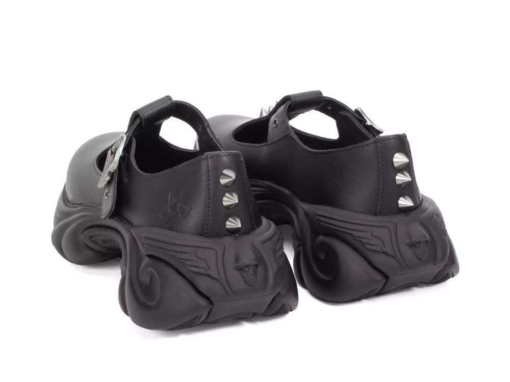 John Fluevog Sparky - Black | Spiked T-Strap Sneakers