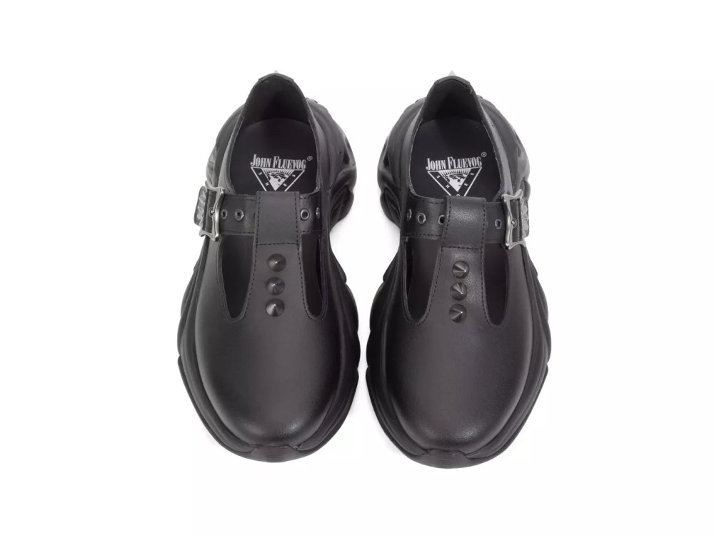 John Fluevog Sparky - Black | Spiked T-Strap Sneakers