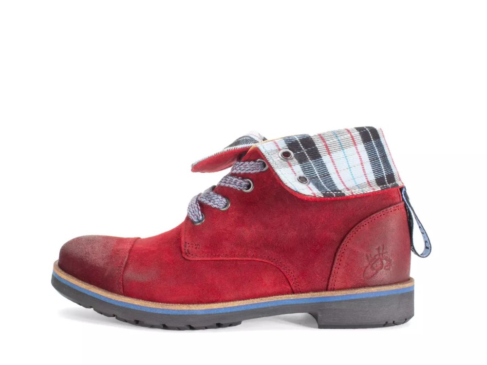 John Fluevog Edward - Red | Lace-Up Boots with Foldable Collar