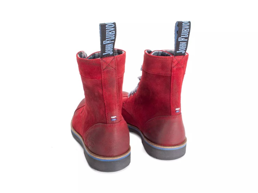 John Fluevog Edward - Red | Lace-Up Boots with Foldable Collar
