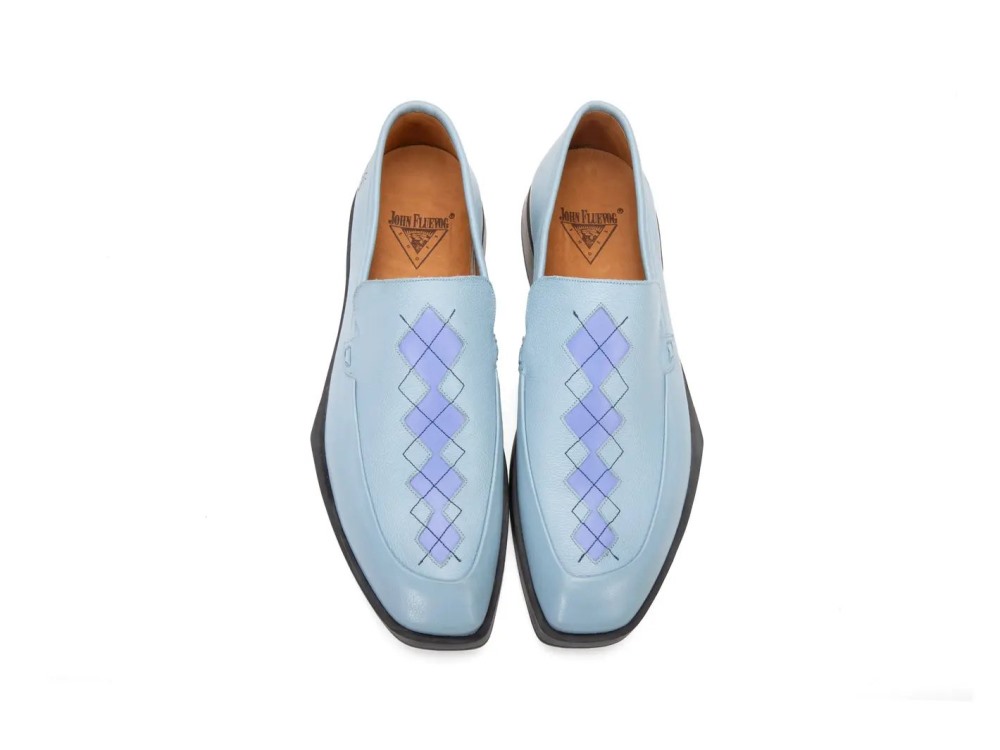 John Fluevog Dapper - Blue | Loafers with Stitching Pattern