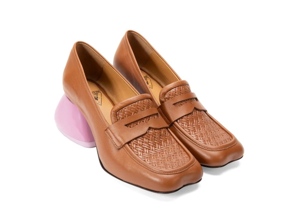 John Fluevog Bee - Brown/Pink | Penny Loafer Heels