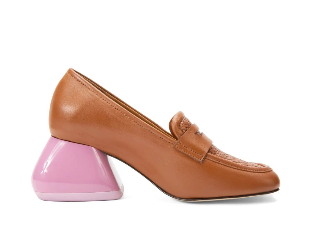John Fluevog Bee - Brown/Pink | Penny Loafer Heels