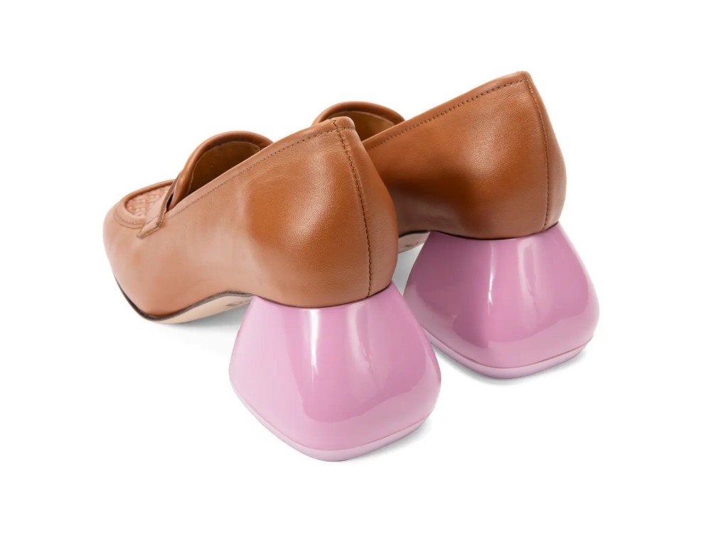 John Fluevog Bee - Brown/Pink | Penny Loafer Heels