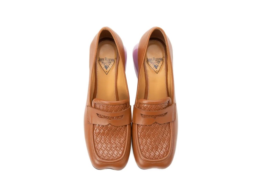 John Fluevog Bee - Brown/Pink | Penny Loafer Heels