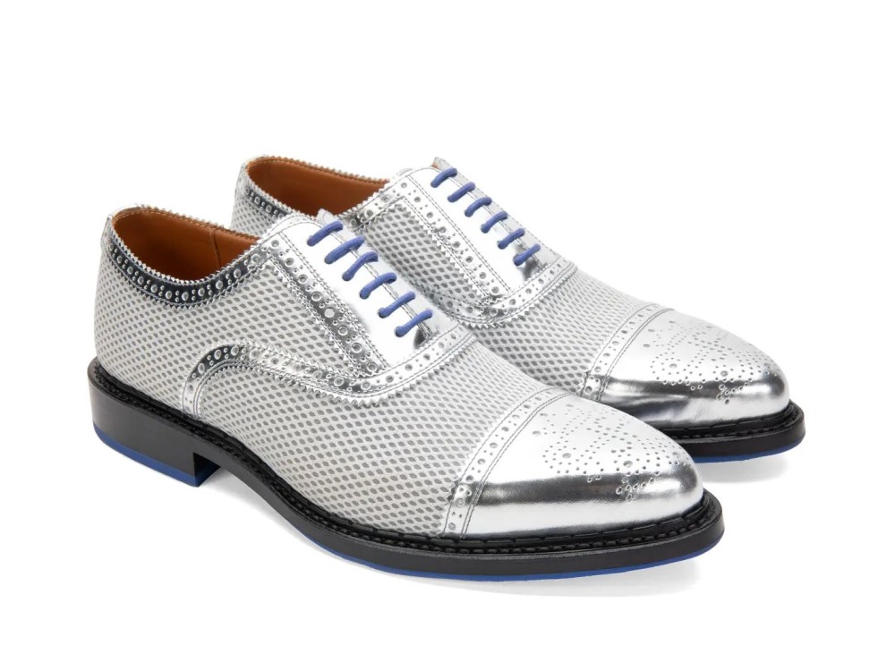 John Fluevog Edda - Silver/Purple | Leather Pointed Toe Brogue Oxfords
