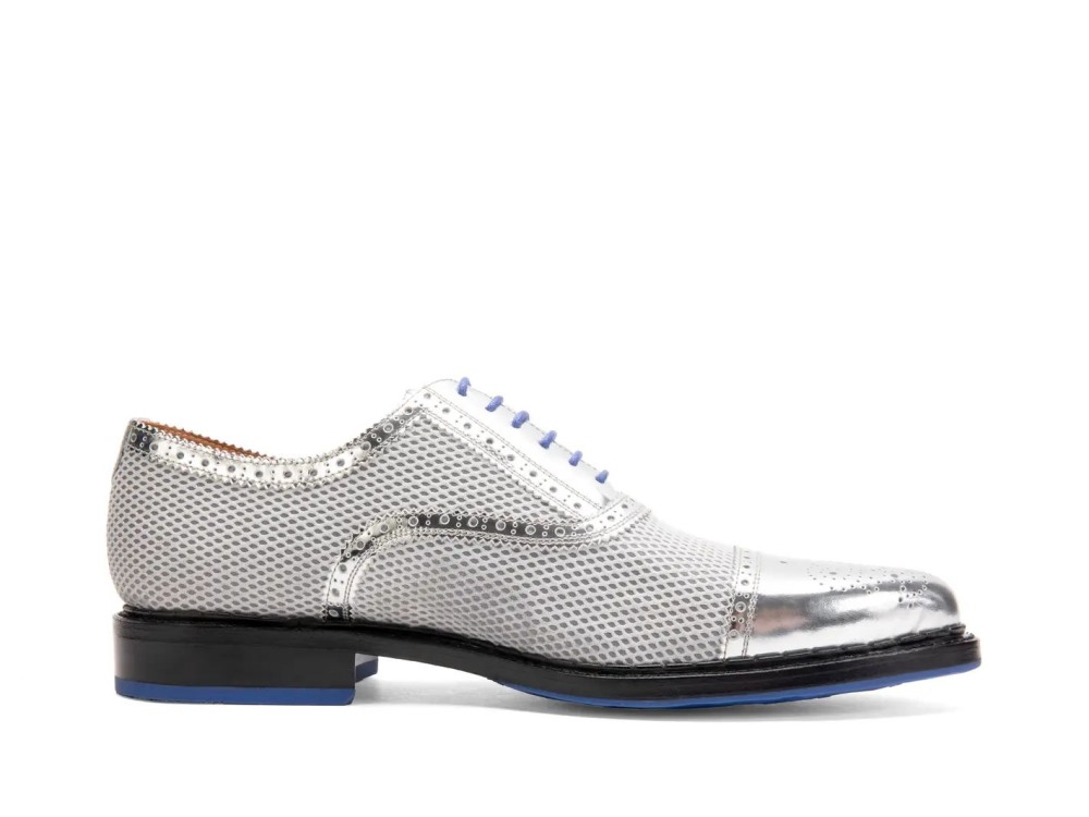 John Fluevog Edda - Silver/Purple | Leather Pointed Toe Brogue Oxfords