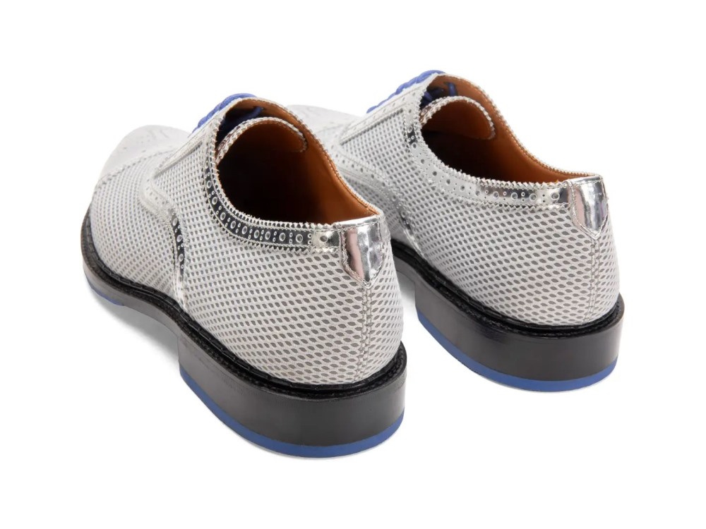 John Fluevog Edda - Silver/Purple | Leather Pointed Toe Brogue Oxfords
