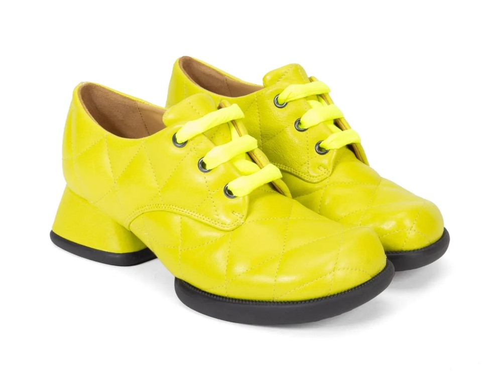 John Fluevog Maika - Neon Yellow | Quilted Lace-Up Heels