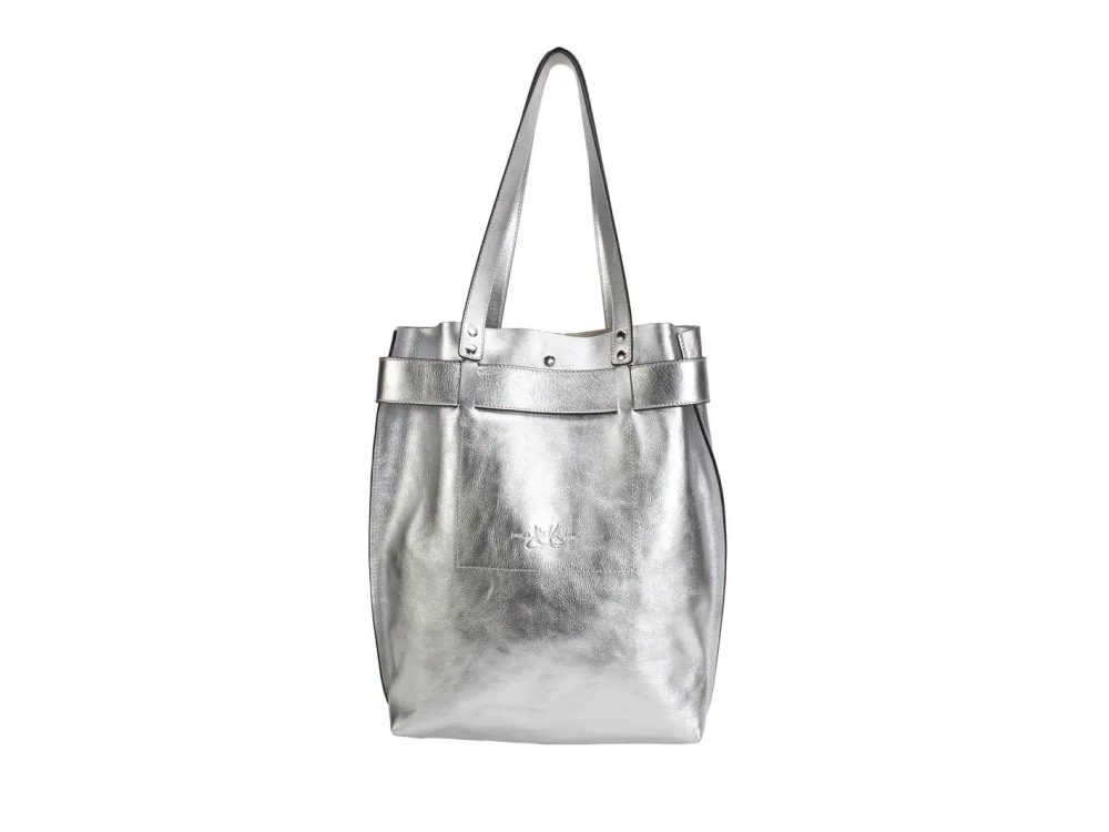 John Fluevog Lola - Silver | Embossed tote bag with buckle