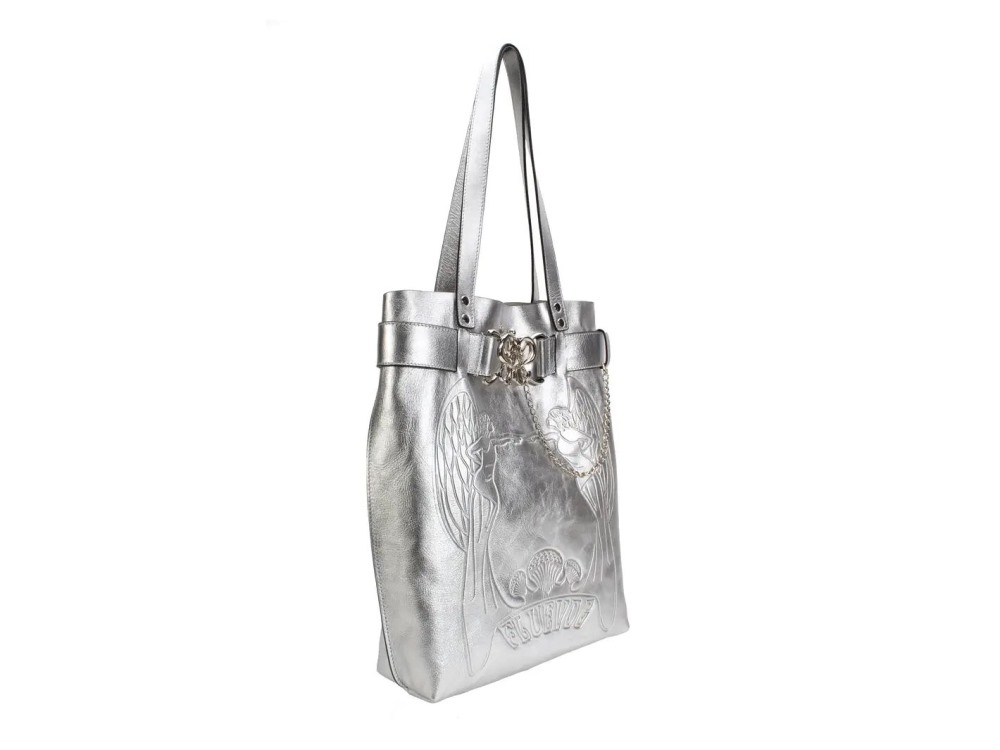 John Fluevog Lola - Silver | Embossed tote bag with buckle