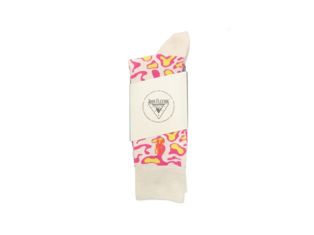John Fluevog Walter Carl Vog Socks - Cream/Pink | Swirly Blob Socks