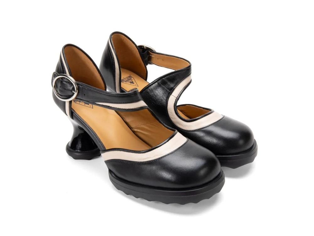 John Fluevog Elif - Black/Cream | Mary Jane Heels