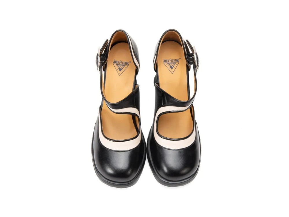 John Fluevog Elif - Black/Cream | Mary Jane Heels