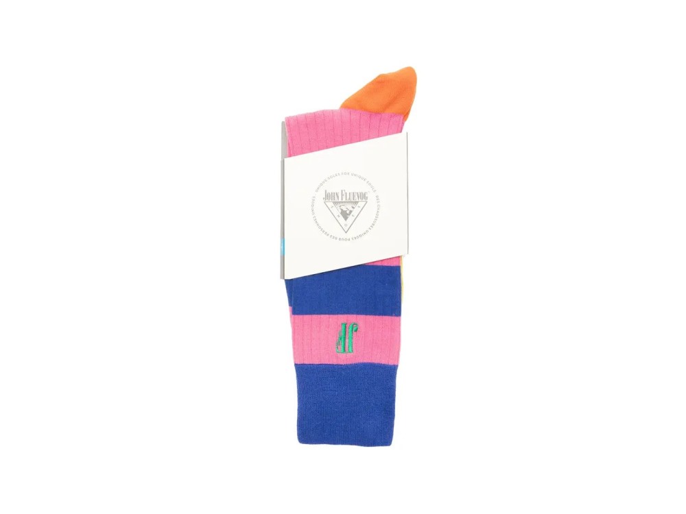 John Fluevog Brisbane Vog Socks - Pink/Blue Multi | Colourful Striped Socks