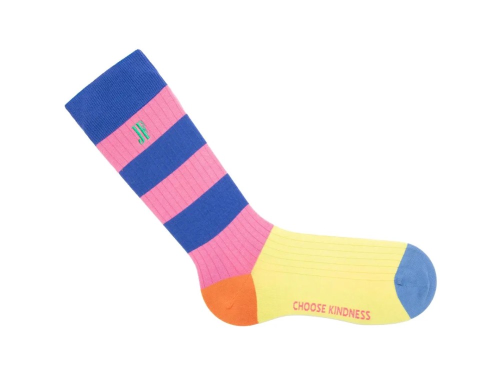 John Fluevog Brisbane Vog Socks - Pink/Blue Multi | Colourful Striped Socks
