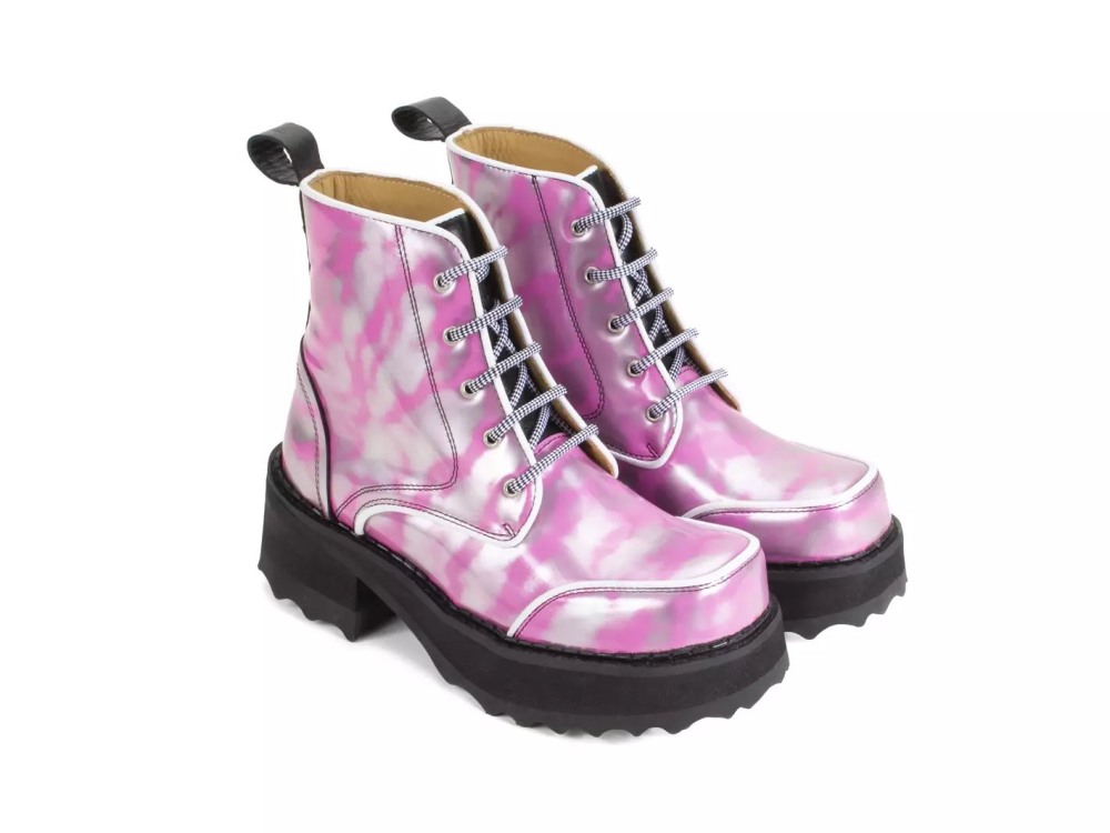 John Fluevog Revna - Metallic Silver/Pink | Lace-Up Platform Boots
