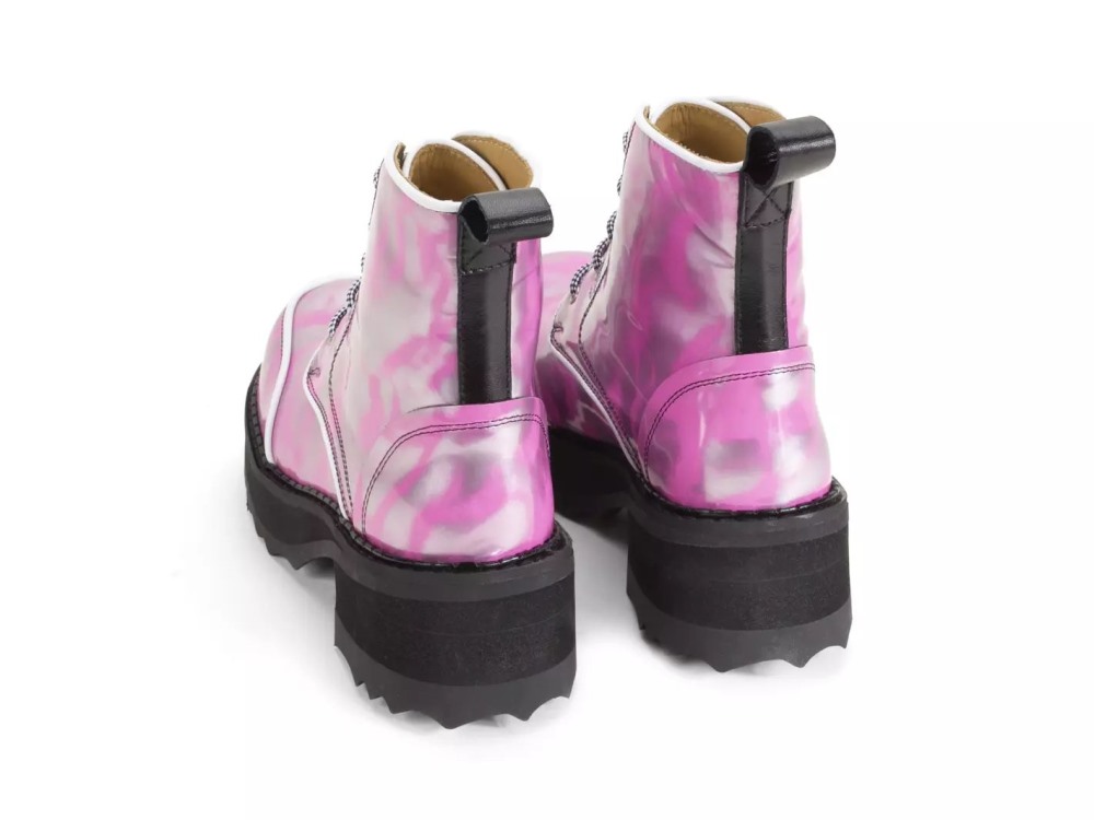 John Fluevog Revna - Metallic Silver/Pink | Lace-Up Platform Boots