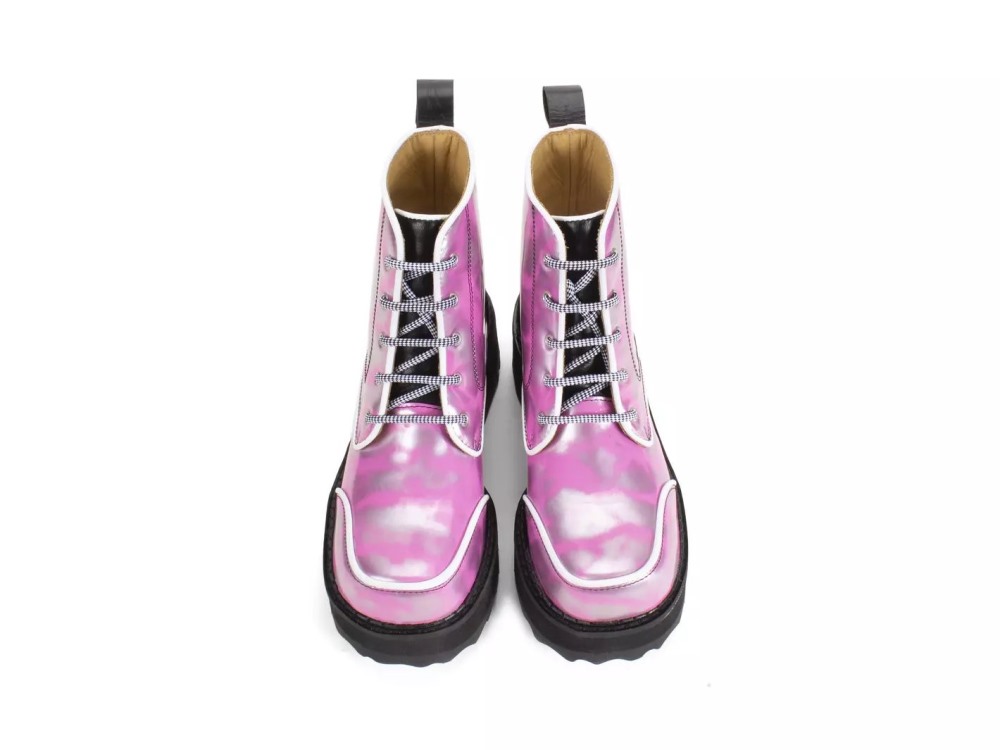 John Fluevog Revna - Metallic Silver/Pink | Lace-Up Platform Boots