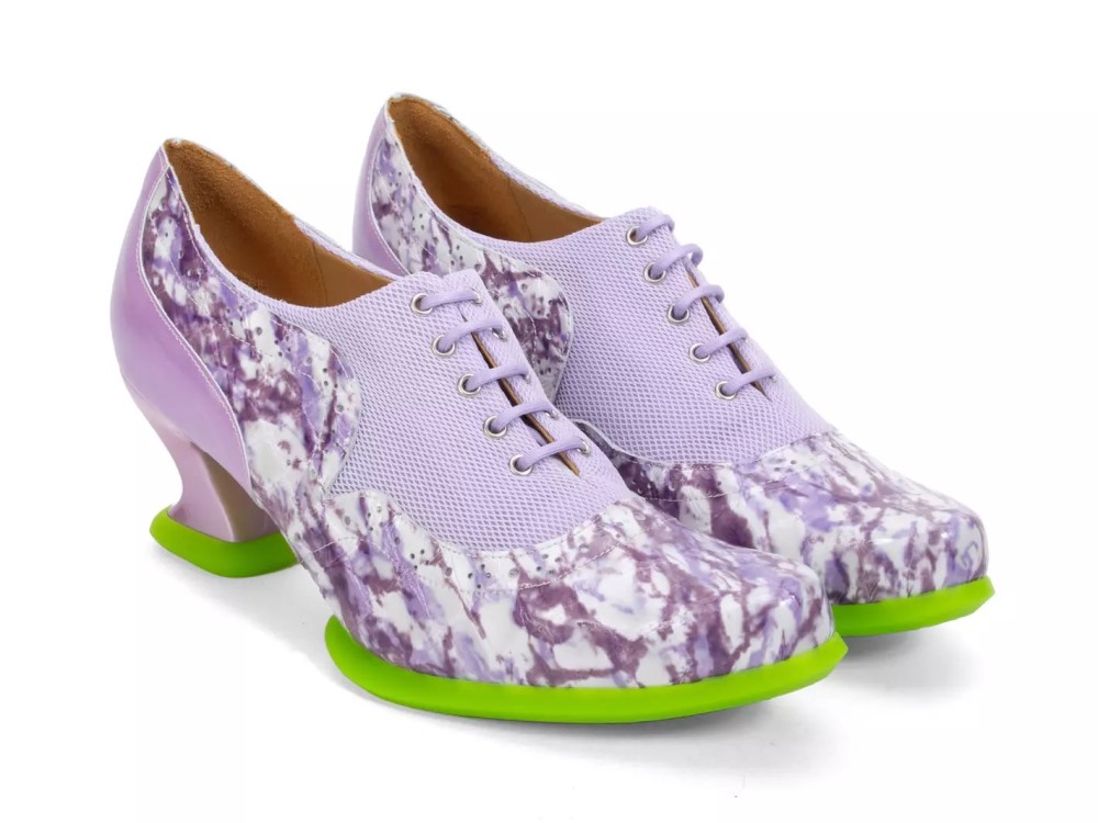 John Fluevog Hatha - Purple/Green | Lace-Up Heels with Mesh