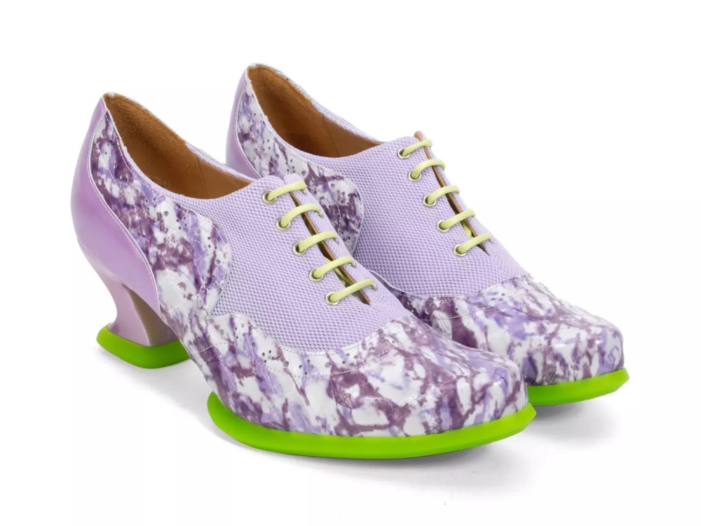 John Fluevog Hatha - Purple/Green | Lace-Up Heels with Mesh