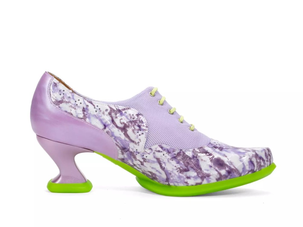 John Fluevog Hatha - Purple/Green | Lace-Up Heels with Mesh