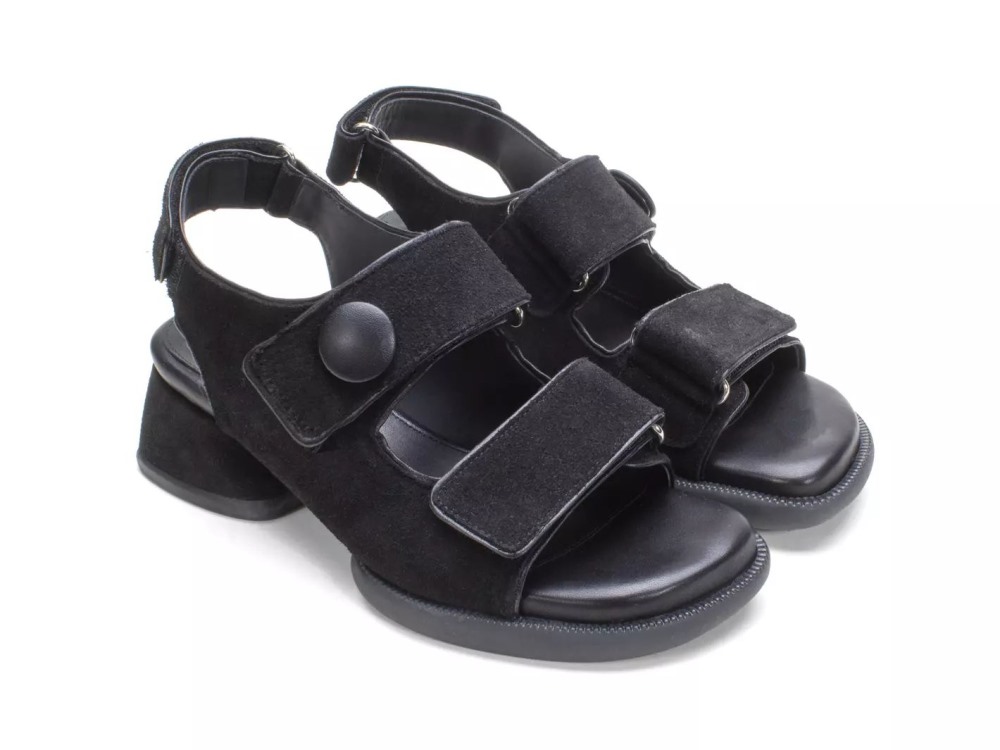 John Fluevog Neve - Black | Velcro Leather Sandals