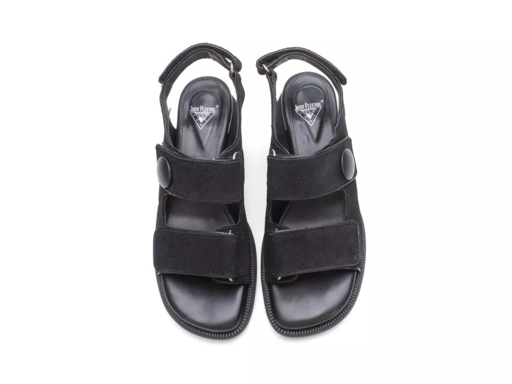 John Fluevog Neve - Black | Velcro Leather Sandals