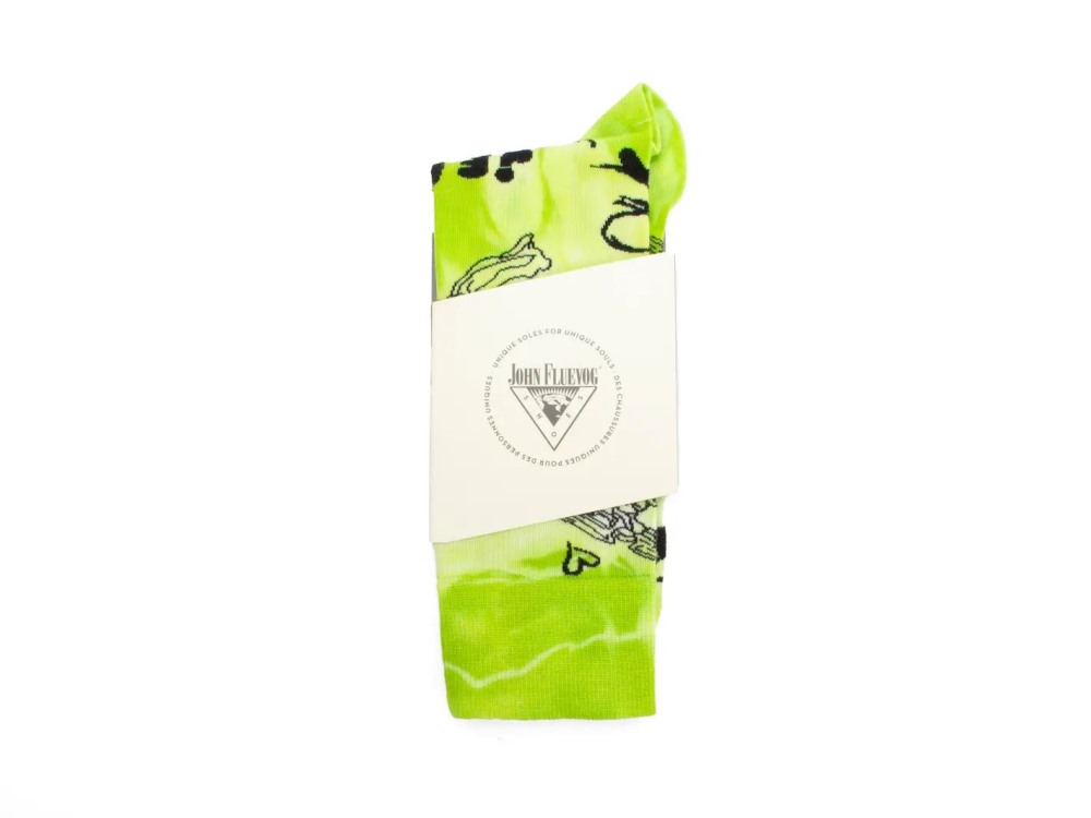 John Fluevog Wolfie Vog Socks - Green Tie-Dye | Graffiti print sock