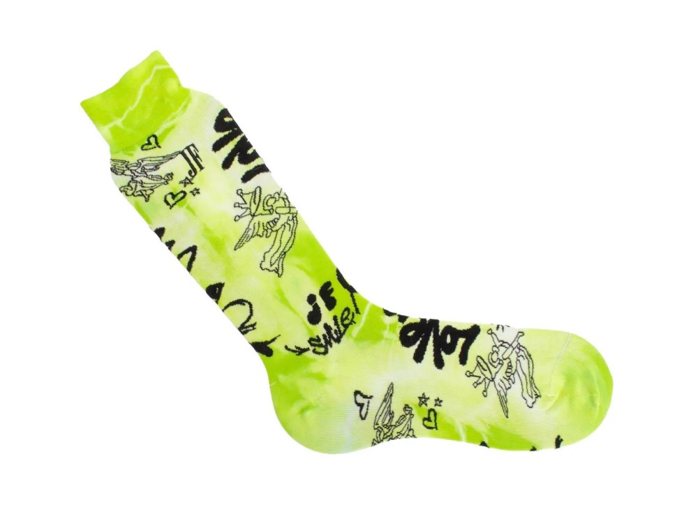 John Fluevog Wolfie Vog Socks - Green Tie-Dye | Graffiti print sock