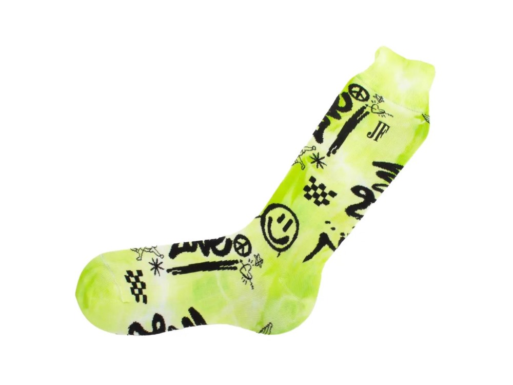 John Fluevog Wolfie Vog Socks - Green Tie-Dye | Graffiti print sock