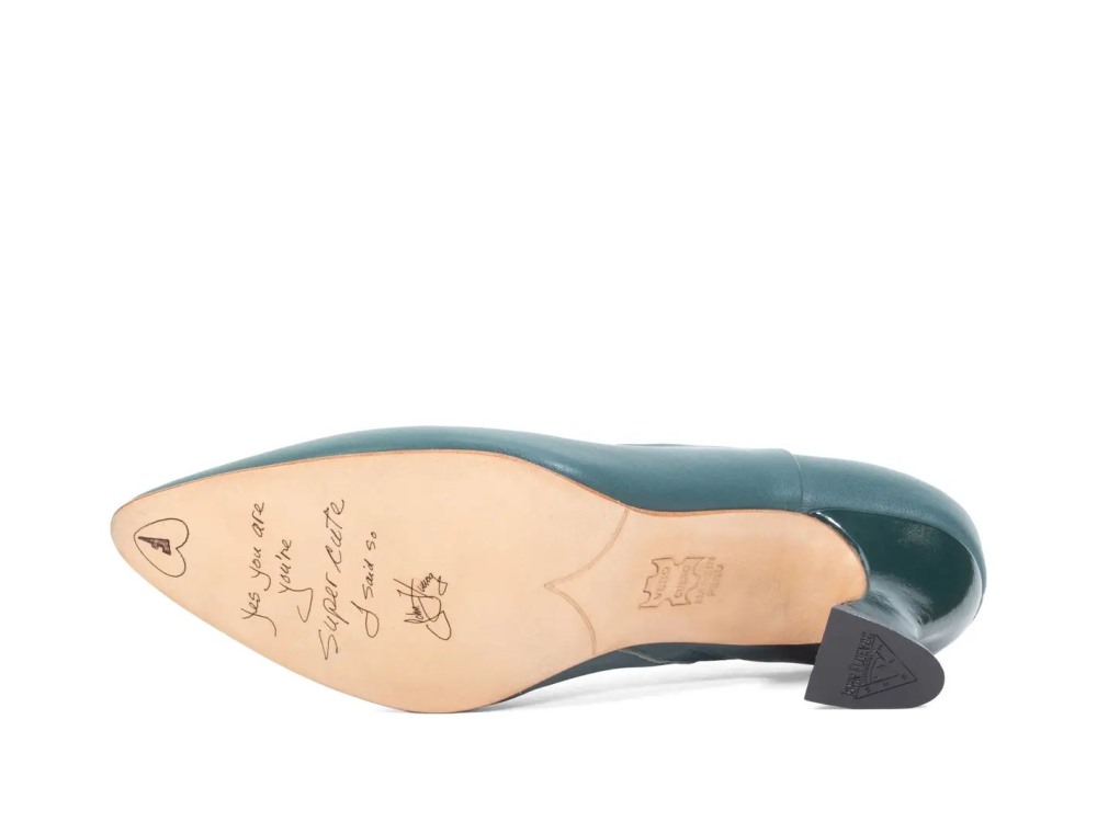 John Fluevog Edie - Evergreen | Sexy Asymmetrical Leather Pumps